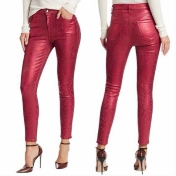 J Brand Red Alana Opium Jagged Python Metallic Coated Skinny Jeans - Picture 1 of 12